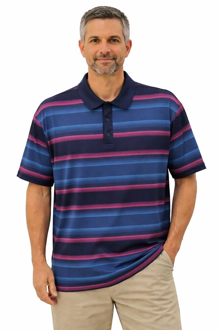 Ben Hogan Shirt Men Size XL Blue Striped Polo Golf Performance Moisture Wick